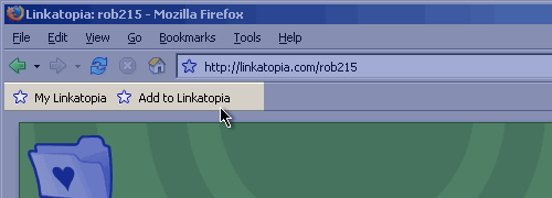 Linkatopia buttons in the Firefox toolbar
